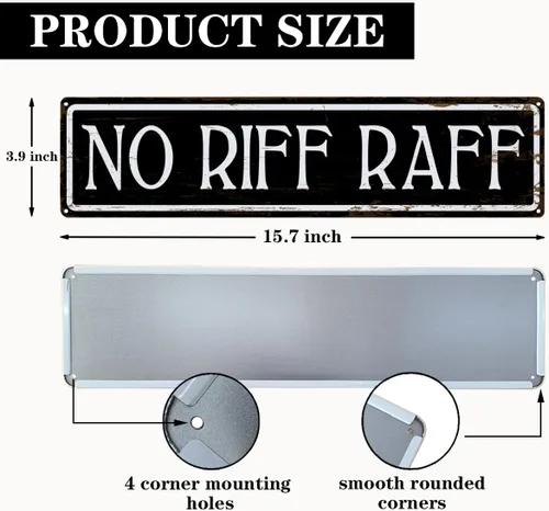 Miniatura 2 de Letrero con texto en inglés "No Riff Raff", divertida decoración de pared de metal, letreros de lata de metal retro, decoración divertida de bar