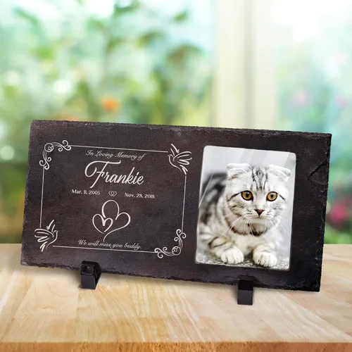 Miniatura 34 de Farfume Piedras conmemorativas personalizadas para mascotas con foto y texto Marcadores personalizados para tumbas para mascotas Lápidas
