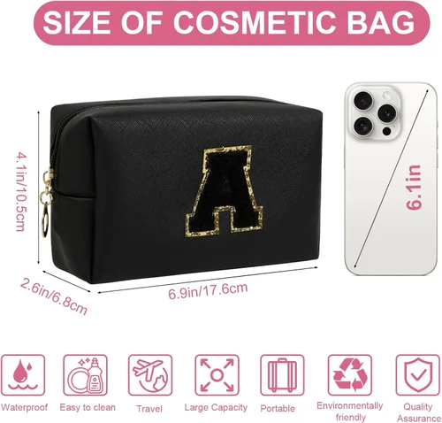 Miniatura 3 de AIBFRID 2 piezas de bolsas de maquillaje iniciales para mujeres, regalos de cumpleaños para niñas de 4 5 6 7 8 9 10 11 12 años, bolsas de cosméticos