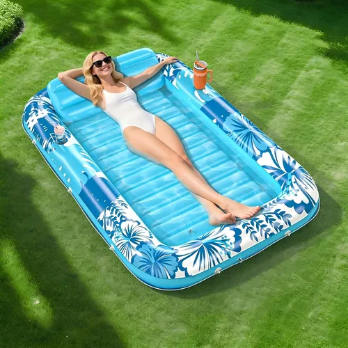 Flotador inflable para tumbona de piscina, 70 x 46 pulgadas, flotadores de piscina para adultos con almohada, flotador de balsa para bañera Azul