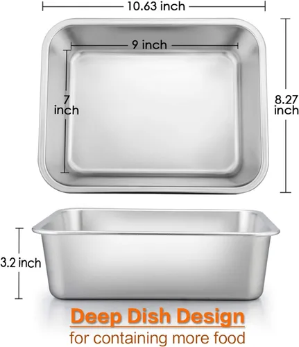 Miniatura 2 de E-far Sartén para lasaña pequeña, 10.6 x 8.3 x 3.2 pulgadas de profundidad, rectangular para hornear, de acero inoxidable, no tóxica y resistente