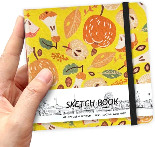 Miniatura 24 de Cuaderno de bocetos de bolsillo cuadrado de tapa dura de cuero PU de 5" x 5", 58 hojas de papel beige Dowling de 150 GSM, libro de bocetos de arte