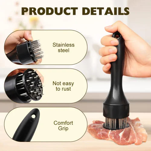 Miniatura 3 de Ablandador de carne de acero inoxidable, aguja ablandadora de carne de acero inoxidable mejorada 2025 de 21 pines, cuchillas de aguja ultra Negro