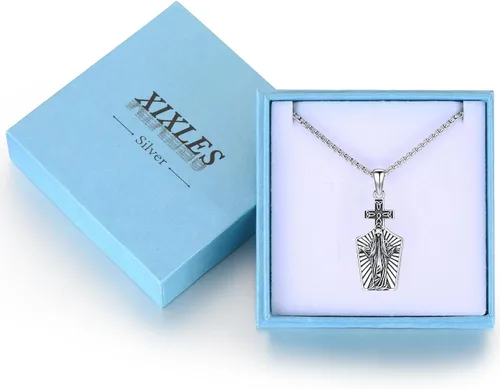 Miniatura 177 de Collar con colgante de plata de ley 925 con medalla de San Patrón, joyería religiosa para hombres y mujeres, con cadena de acero inoxidable 316L