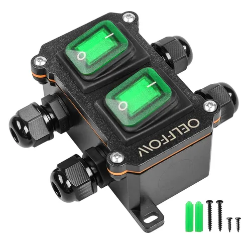 Miniatura 11 de Interruptor de palanca de encendido/apagado impermeable doble con botón de palanca de luz roja, interruptor de cable en línea DPST AC/DC 20A-125V