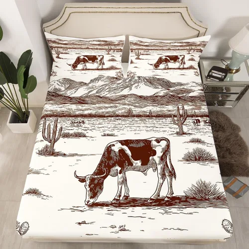 Miniatura 21 de Erosebridal Sábana bajera ajustable de vaquero, tamaño individual, desierto salvaje oeste americano, ilustración dibujada a mano, para decoración