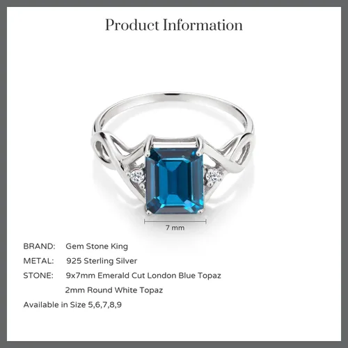 Miniatura 5 de Gem Stone King Anillo de compromiso de plata de ley 925 con topacio azul Londres y topacio blanco para mujer