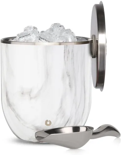 Miniatura 8 de SNOWFOX Cubo de hielo de acero inoxidable con aislamiento al vacío de alta calidad con tapa/pinzas, parte inferior sin goma, accesorios de bar
