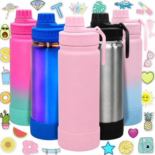 Miniatura 29 de CHILLOUT LIFE Botella de agua aislada para niños de 17 onzas para la escuela con tapa de boquilla a prueba de fugas y bonitas calcomanías Azul