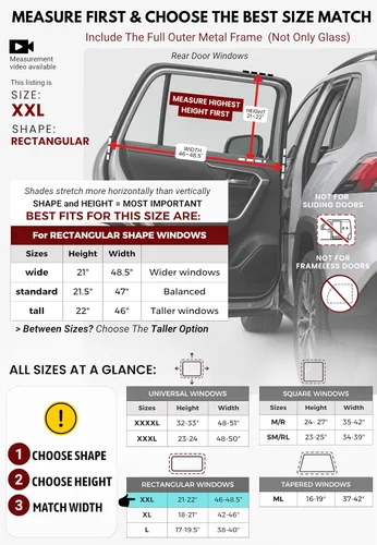 Miniatura 5 de Qualizzi® - Parasol ventana lateral de utilitarios, tamaño XXL, 12 tamaños, protección bebé, sol, calor, insectos y privacidad, cobertura completa