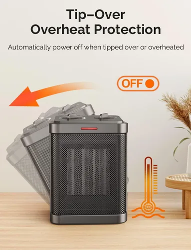 Miniatura 5 de Calentador de espacio para uso en interiores, calentador de cerámica PTC de 1500 W con termostato, calentador de espacio pequeño 2S, calentamiento