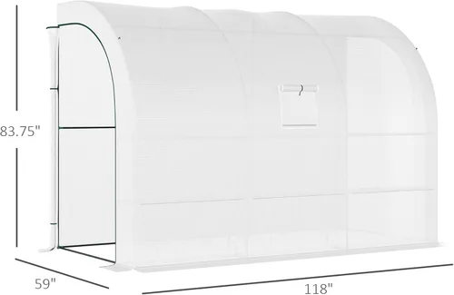 Miniatura 7 de Outsunny Invernadero Adosado de 10' x 5' x 7', Casa Verde Transitable, Vivero de Plantas con 2 Puertas Enrollables y Ventanas, Cubierta de PE y 3