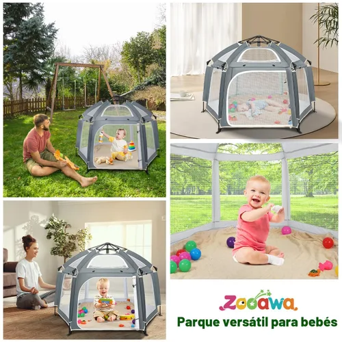 Miniatura 8 de Corralito desplegable para bebé, corralito portátil para bebés y niños pequeños con sombras extraíbles y 2 cubiertas UV laterales, corralito ligero