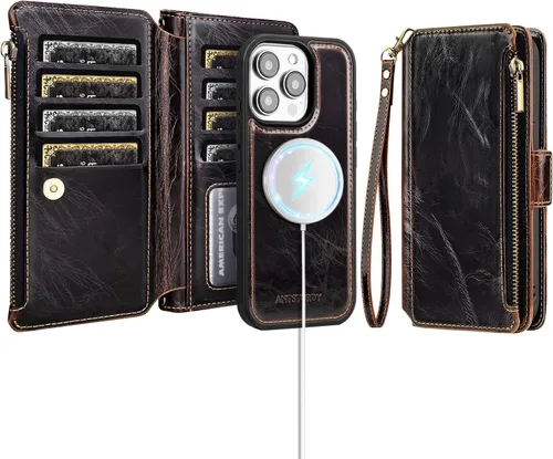 Miniatura 23 de Antsturdy Compatible con iPhone 15 Pro Max Funda Cartera para Mujeres【Bloqueo RFID】Funda de Teléfono Cruzada de Cuero PU con Cremallera y Correa
