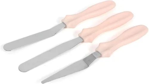 Juego de espátulas para hornear, espátula para crema de alimentos, fácil de limpiar, plástico de acero inoxidable duradero para tarta de queso (rosa)
