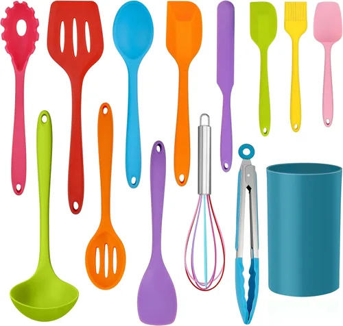 Miniatura 13 de LIANYU Juego de 14 utensilios de cocina, juego de utensilios de cocina de silicona con espátulas y soporte, herramientas de cocina resistentes al