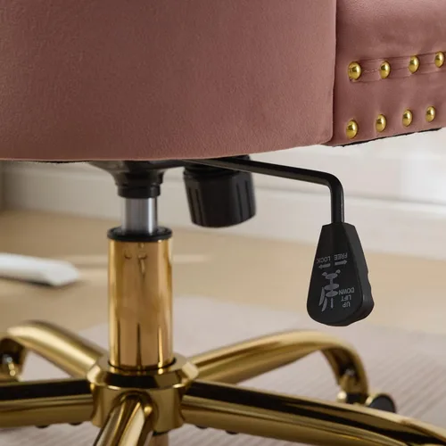Miniatura 8 de Silla de oficina en casa de terciopelo con base de metal dorado y ribete de cabeza de clavo, moderna silla de trabajo tapizada giratoria tapizada