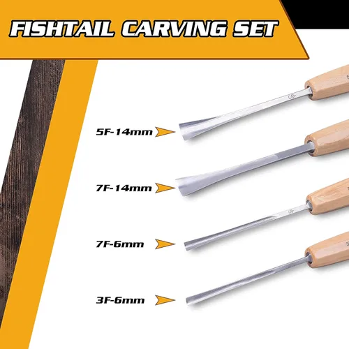 Miniatura 2 de Herramientas de tallado de madera de alta calidad, juego de 4 cinceles y gubias de cola de pez, herramientas de carpintería de acero CR-V 60, juego