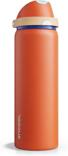 Miniatura 69 de ENCOOL Botella de agua aislada con popote, botella de agua de acero inoxidable con tapa de botón, a prueba de fugas y sin BPA, mantiene el frío Atún