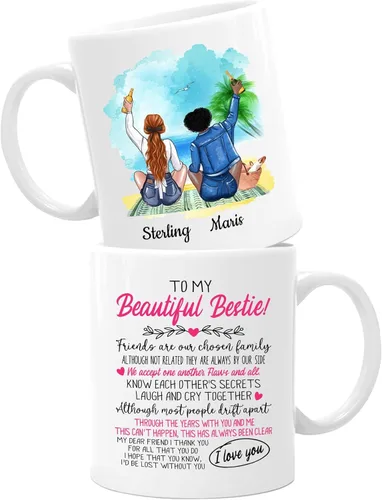 Miniatura 11 de Taza de café blanca de 2 mejores amigos, 11 onzas, 15 onzas, taza de amistad personalizada para mujeres, mejor amiga, mejor amiga, hermana, hermana