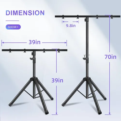 Miniatura 3 de PPH-Sisy Soporte de luz para DJ, resistente, para trípode, barra en T, luces de escenario, ajustable, 39-70 pulgadas, montaje de trípode