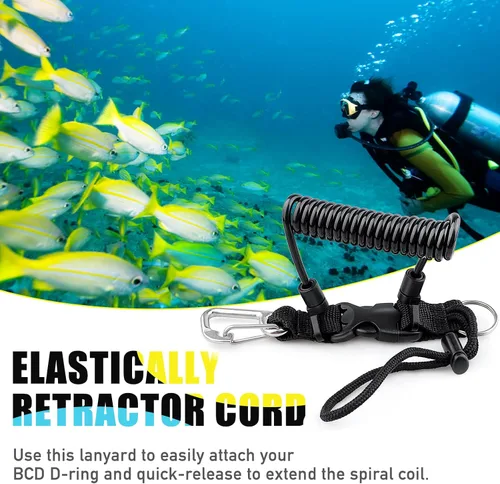 Miniatura 3 de Buceo bobina Landyard, cordón de acero inoxidable para cámara en espiral con hebilla de metal de liberación rápida Amarillo