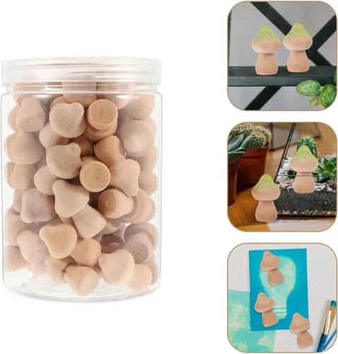 Miniatura 3 de Juego de 60 piezas de hongos de madera naturales sin terminar con formas de hongos, figuras de hongos, mini muñecas de madera para artes
