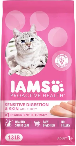 Miniatura 10 de Iams IAMS PROACTIVE HEALTH - Alimento seco para gatos adultos para digestión sensible y piel con pavo real, croquetas para gatos, bolsa de 3 libras