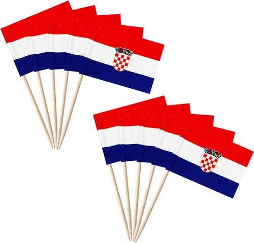 Miniatura 28 de stidsds 100 banderas de Albania con palillos de dientes de Albania, mini adornos pequeños para cupcakes albaneses, banderas de palo para fiesta