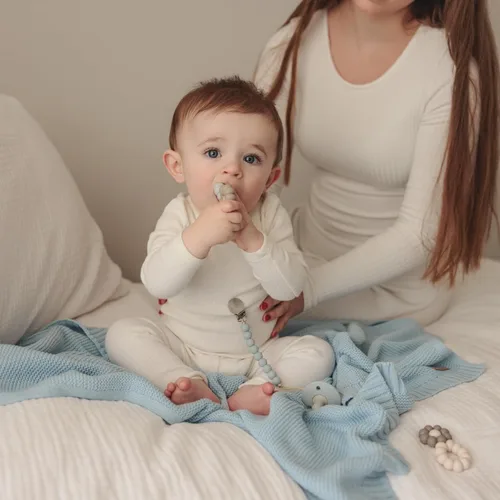 Miniatura 7 de Manta envolvente tejida de algodón orgánico Bleu La La para niños - 100% algodón orgánico suave de lujo - Manta de arrullo y acurrucamiento cálida