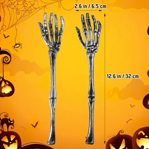 Miniatura 6 de DECHOUS 2 cucharas de ensalada de mano de esqueleto, cuchara de ensalada de plástico con garra de calavera de Halloween para servir vajilla