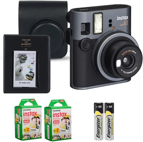 Fujifilm Instax Mini 41 cámara instantánea negra en paquete – Incluye película Instax Mini de 40 hojas, estuche protector y mini álbum de fotos