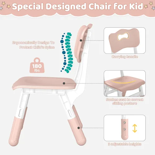 Miniatura 5 de DOREROOM Juego de mesa y 4 sillas para niños de altura ajustable, juego de mesa y silla para niños pequeños con superficie de graffiti, 31.5''L x