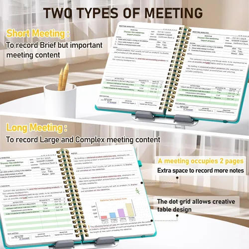 Miniatura 2 de WEMATE Cuaderno de Reuniones para Trabajo B5 (7"x10") - Cuaderno de Trabajo de Cuero PU con Agenda, Elementos de Acción y Notas - 200 Páginas