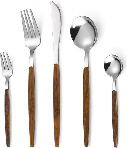 Miniatura 23 de Juego de cubiertos dorados de 20 piezas con tenedor para pastel, juego de cubiertos de acero inoxidable para 4, utensilios de cocina con mango