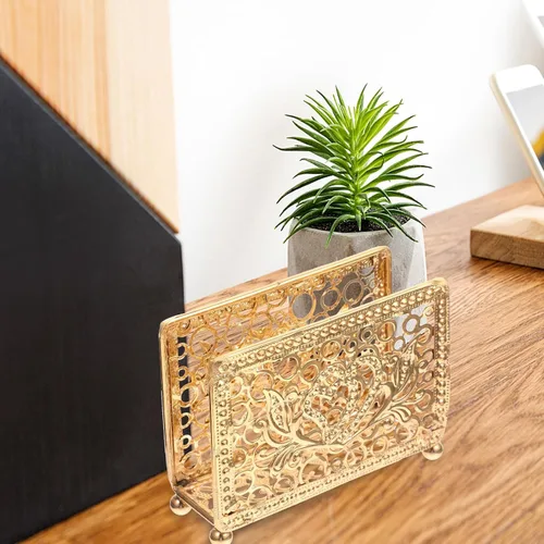 Miniatura 9 de Hemobllo Retro Metal Napkin Holder Gold Rectangular Freestanding Napkin Stand Decorative Tissue Rack for Kitchen Dining Table Farmhouse