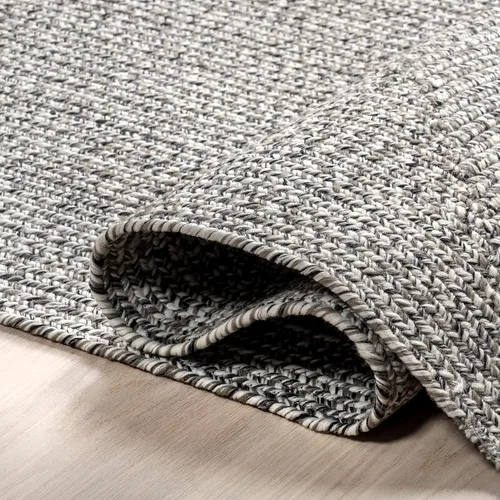 Miniatura 7 de nuLOOM Wynn Tapete trenzado para interiores y exteriores, 6 pies, cuadrado, color gris claro/sal y pimienta