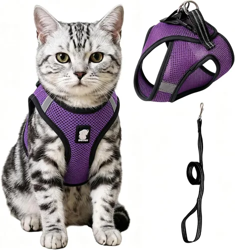 Miniatura 8 de Heywean Arnés y correa para gatos a prueba de escape, suave malla transpirable chaleco para caminar para gatitos, juego de arnés ajustable con tira