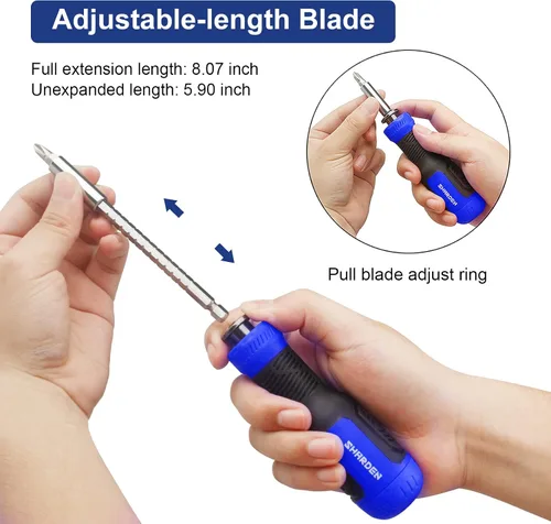 Miniatura 4 de SHARDEN Destornillador Multibit 13 en 1 - Juego de Destornilladores con Extensión Ajustable, Multiherramienta Todo en Uno con Torx de Seguridad, Azul