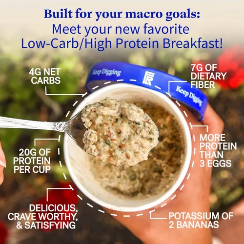 Miniatura 5 de Folk Revival Chai Almond Keto Instant 'Oatmeal' - 0.71 onzas de proteína, 0.71 onzas de carbohidratos netos, alto en fibra, sin OMG, sin gluten
