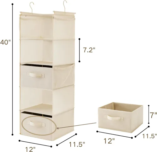 Miniatura 3 de MAX Houser Organizador Colgante de Closet de 5 Niveles, Estante Colgante de Tela con 2 Ganchos Resistentes para Almacenamiento, Plegable (Beige-D2)