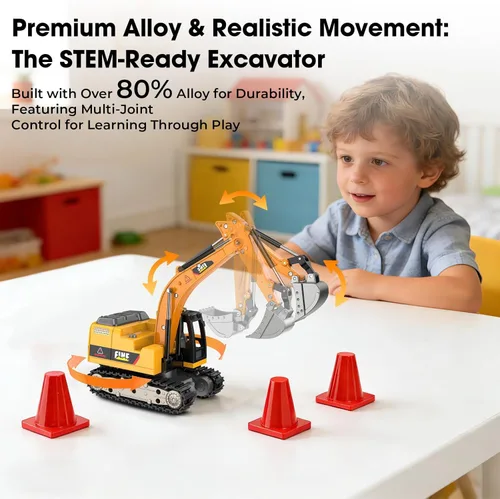 Miniatura 3 de Miniexcavadora a control remoto, juguetes de vehículos de construcción de aleación RC 1:64, herramientas STEM para aprender programación para niños