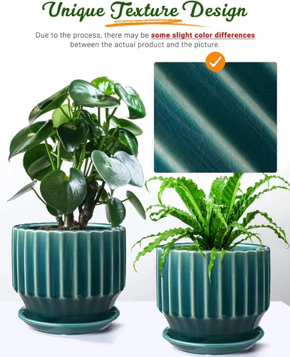 Miniatura 3 de AISBUGUR Macetas de cerámica de 6 pulgadas para plantas de interior, juego de 2 macetas de diseño único de esmalte agrietado con orificio de drenaje