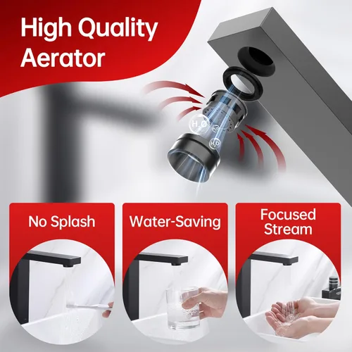 Miniatura 5 de sumerain Grifo de lavabo de recipiente, grifo de baño alto de acero inoxidable 304 con una sola manija, un solo agujero, negro y dorado, sin plomo