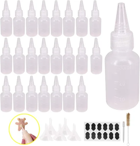 Paquete de 24 botellas de plástico de 1 onza con medición, suministros de decoración de galletas, botellas de escritor de galletas, colorante de