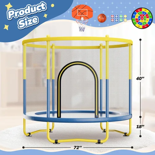 Miniatura 2 de Trampolín interior de 6 pies para niños de 1 a 8 años, mini trampolín para interiores y exteriores de 72 pulgadas con red de seguridad, aro