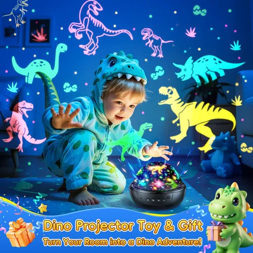 Miniatura 2 de Staryou Juguetes de dinosaurio para niños de 3 a 5, 【Control remoto+3 películas+93 efectos】 Juguetes de dinosaurio para niños de 2 a 4, 【3 Negro