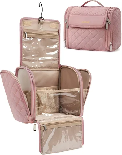 Miniatura 16 de BAGSMART Neceser de viaje para maquillaje con gancho para colgar, bolsa de cosméticos, organizador de gran capacidad, resistente al agua, para Beige