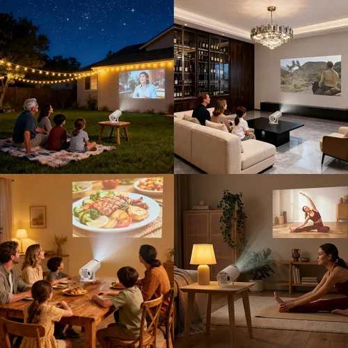 Miniatura 9 de Mini proyector con WiFi y Bluetooth, proyector de película portátil compatible con 1080P, Keystone automático, rotación de 210°, proyector X8