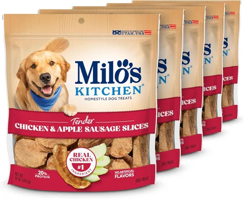 Miniatura 21 de Milo's Kitchen Homestyle - Golosinas para perros, rebanadas de salchicha de pollo y manzana, 18 onzas, altas en proteínas, sin sabores artificiales